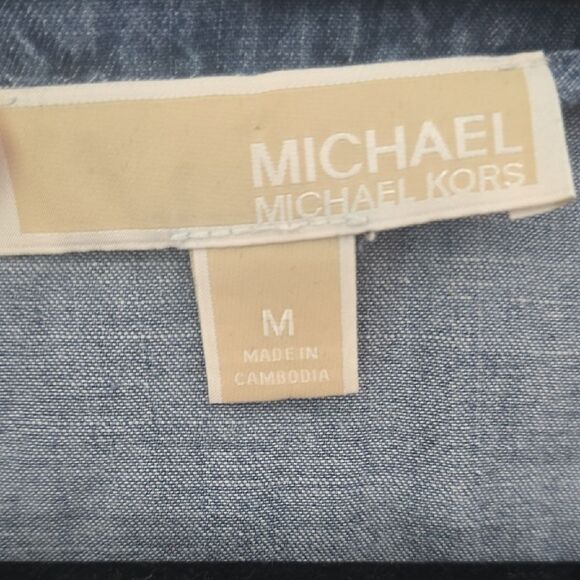 Michael Kors Denim Blue Blouse with Split Neck - Picture 2 of 5